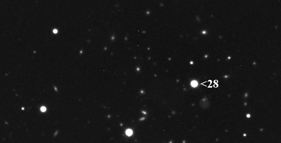 5 minute exposure of asteroid 28 Bellona with a 24" telescope.